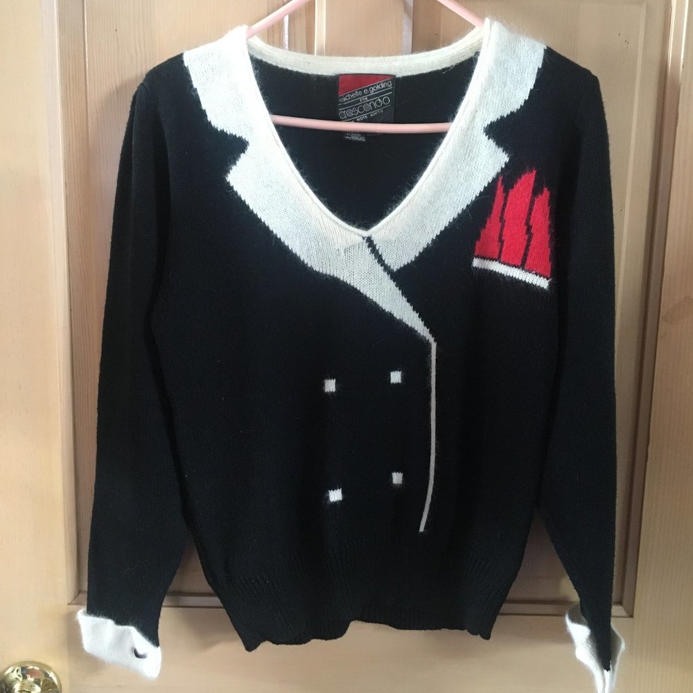Vintage Crescendo Black & White Angora Blend Sweater - Size Small